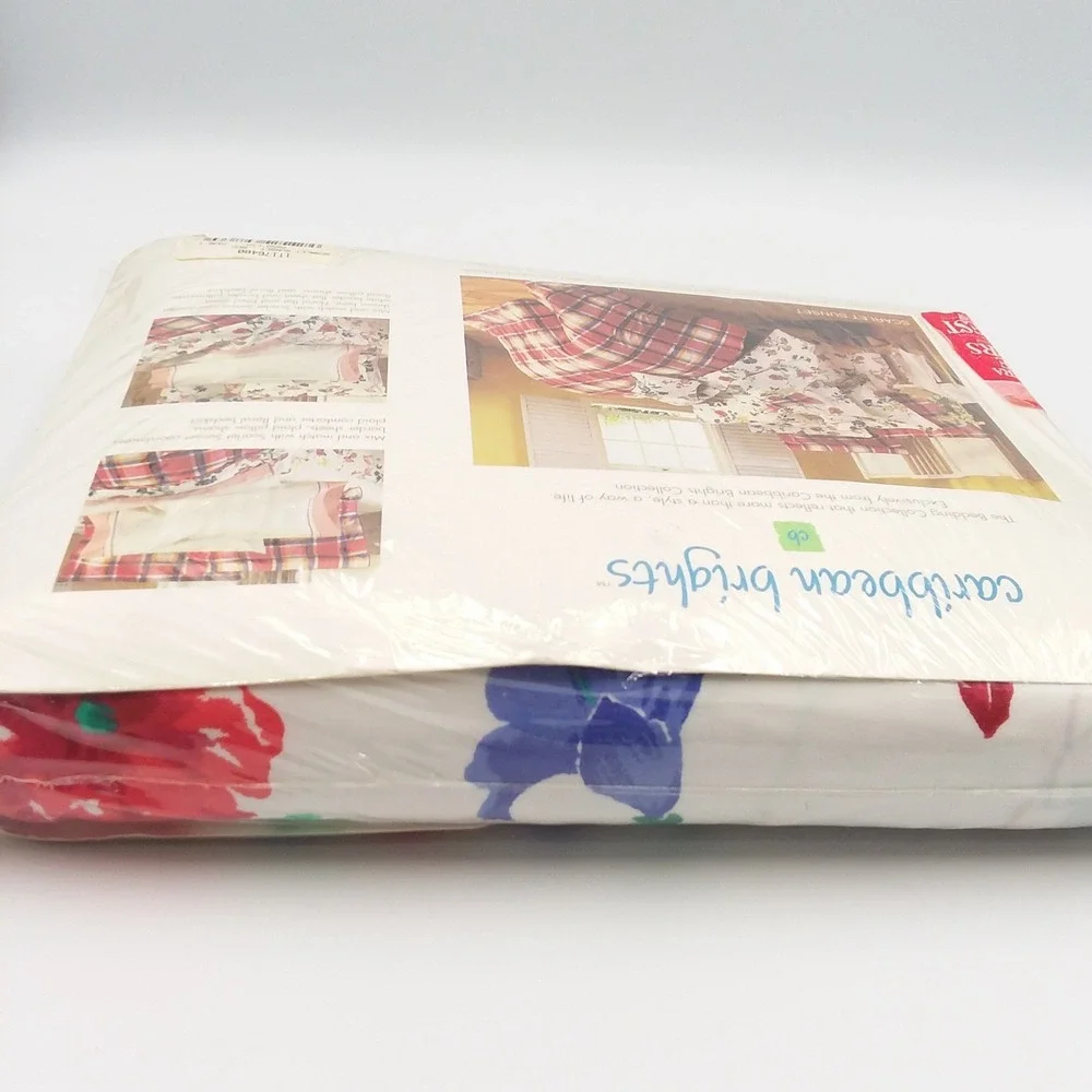 Caribbean‎ Brights Scarlet Sunset King Fitted Sheet Tropical Floral Vintage USA